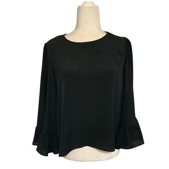 Zara womens solid black bell long sleeve top Blouse Crew Neck medium - Picture 1 of 5